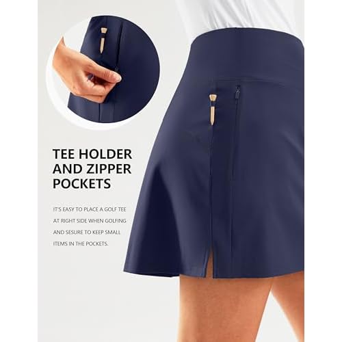 SANTINY 16" Golf Skorts Skirts for Women Zipper Pockets Women's High Waisted Tennis Skirt Athletic Skort
