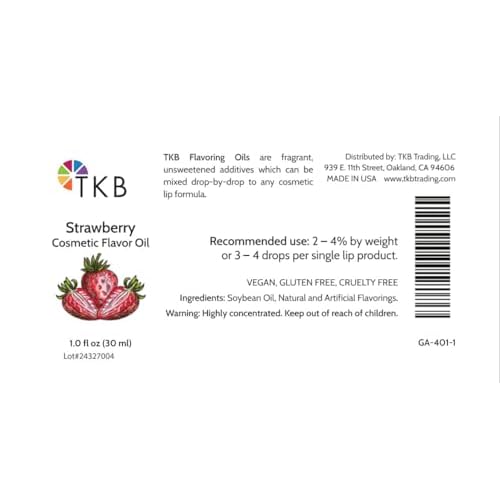 TKB Flavor Oil - DIY Cosmetics, Soaps, Body Care, Lip Gloss, Lipstick, Lip Balm, Unsweetened Flavoring Oil (Strawberry, 1 floz (30ml))