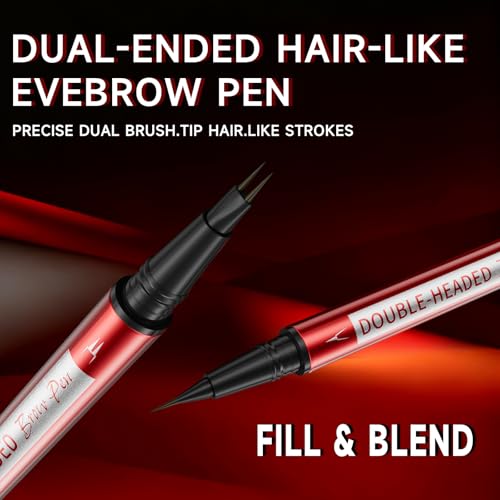 DUDUDU Eyebrow Pencil for Women - Microblading Eyebrow Pen with Dual-Ended Design featuring 2-Fork Tip & Fine Single Brush-Tip, Waterproof, Creates Natural Hair-Like Strokes, Long-Lasting Black