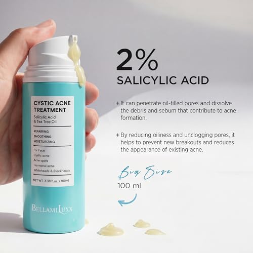 Cystic Acne Treatment for Face: Hormonal Acne Treatment Cream for Teens & Adults - Salicylic Acid & Tea Tree Oil Pimple Spot Remover - Anti-Acne Moisturizer Reduces Redness, Blemishes