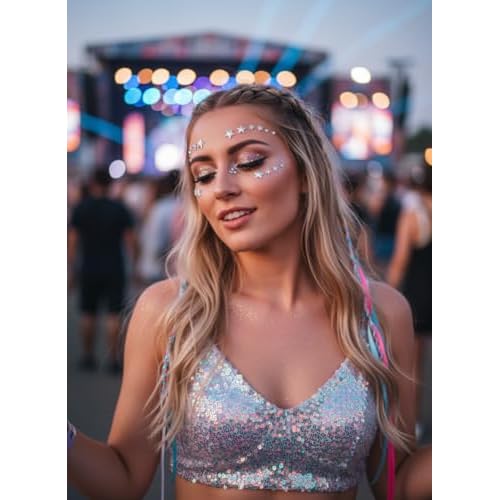 Crystal Face Stickers Star Mermaid Gems Sparkly Temporary Rhinestone Sticker Rave Party Accessories for Women and Girls (A)