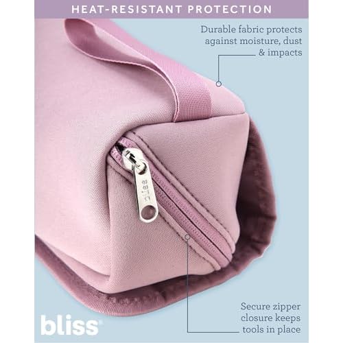 Bliss Womens Travel Heat Tool Bag - Lightweight Heat-Resistant Travel Case for Hair Dryer, Curling Iron, Hair Straightener & Styling Tools, Pink Gaze