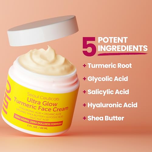 SeoulCeuticals Korean Skin Care Turmeric Cream ? Face Moisturizer for Dull Dry Skin - Korean Skincare K Beauty for Glass Skin 2oz
