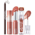 Noerrors 3Pcs Lip Combo Set, Lip Kit with Brown Plumping Lip Liner & Nourishing Lipstick & Nude Glossy Lip Gloss, Long-Lasting, Lightweight, Non-Sticky, Juicy Nude Pink Lip Contour Trio Set for Women
