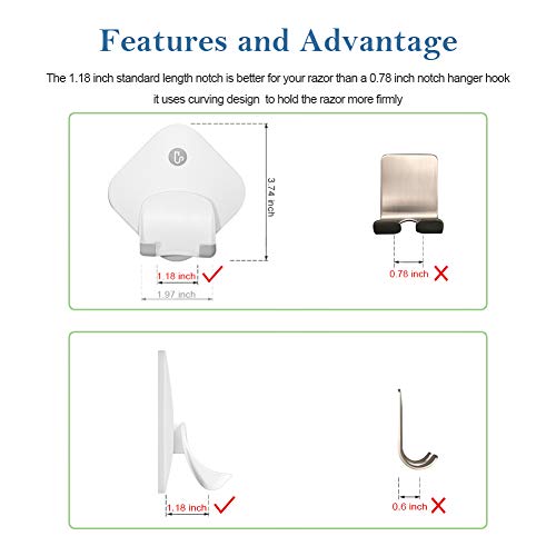 Razor Holder for Shower Wall - Self Adhesive Hanger Stronger Than Suction Cup, Rigid Plastic Hook for Men and Women, 1 Pack