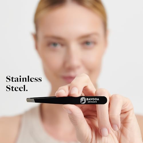 Professional Tweezers for Women and Men - Precision Facial Hair Removal for Eyebrow, Chin, Lips and Splinter Removal, Slant Mini Tweezer and Plucker, Stainless Steel