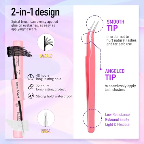 Manga Lash Clusters 100D Lash Cluster Kit 8-18mm With Spikes Eyelash Clusters Long 12-20mm Anime Lash Clusters Kit Volume DIY Individual Lashes Bond & Seal Tweezers