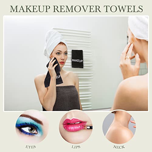 Riakrum 50 Pcs Makeup Washcloths Cotton Makeup Remover Towels Cosmetic Face Towel Absorbent Soft Facial Towels for Women Girls Face Cleansing Skin Care Gifts, 9.8 x 9.8 Inch (Black)