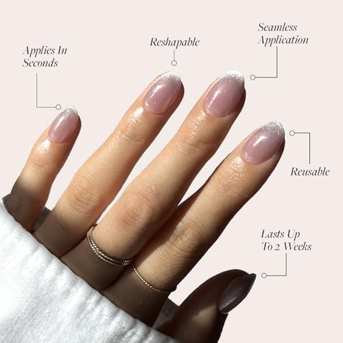 Glamnetic Press-On Nails Bundle - Berry Fizz & Fairy Dust | Magenta Nails and Beige-Pink Nails in Short Oval Shapes with Velvet Metallic Finishes | Reusable Nail Kits