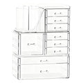 ShineMe Clear Makeup Organizer, 3 Tier Stackable Makeup Storage Organizer with Rotating Brush Holder & 9 Drawers, Acrylic Countertop Makeup Organizer for Vanity Skincare Jewelry and Hair Accessories