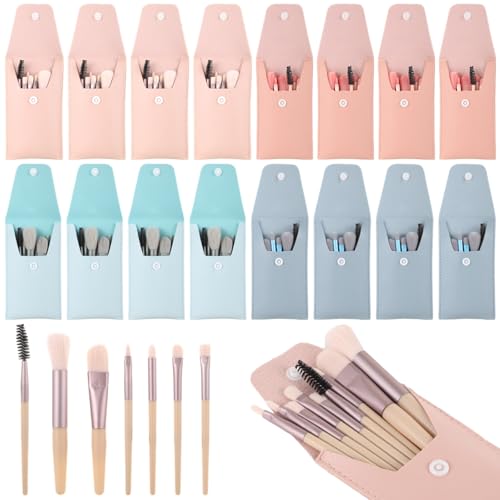 16 Pack Travel Brush Sets 8-Piece Mini Synthetic Fiber Cosmetic Brushes with Bag, 4 Colors- Bridesmaid Present & Bachelorette Party Favor