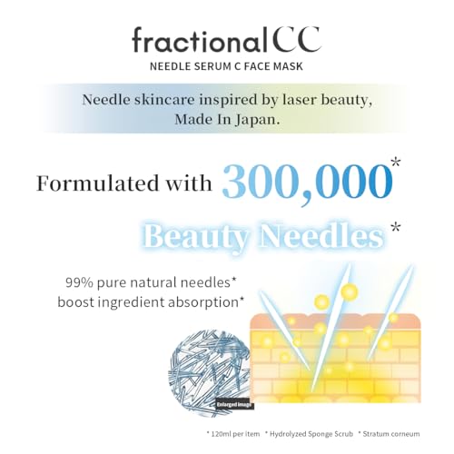 fractional CC Needle Serum C Face Mask, Made in Japan, 300000 Needle Infusion Masks, Vitamin C, Glutathione, Pore Care, 6 Sheets