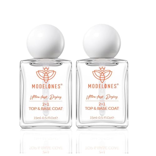 modelones 2 Pcs No Wipe Top Coat and Base Coat Nail Polish Set, Clear Quick Dry Nail Polish High Shine Long Lasting Glossy Regular Nail Lacquer Air Dry Fast Base Top Coat Gifts for Women