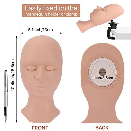 Pretty memory Lash Mannequin Head with 4 Pairs Removable Practice Eyelids, Silicone Eyelash Mannequin Head for Makeup Practice and Lash Extension Training
