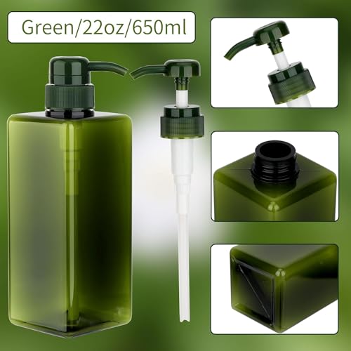 Premium Refillable Soap Dispenser Bottles | Convenient and Elegant Dispenser for Shampoo, Lotion, Soap or Hand Wash in Kitchen or Bathroom - Square (Earth, 22 Ounce / 650 ml)