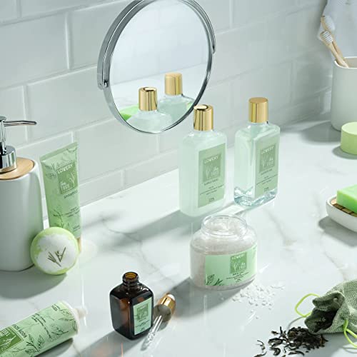 Tea Tree Bath Set - Luxury Home Spa Set with Calming Mint Fragrance ? 15 pc Relaxation Gift Basket with Tea Tree Bath Oil,Shower Gel, Bubble Bath, Handmade Soap, Steamer Tablet, Potpourri & More