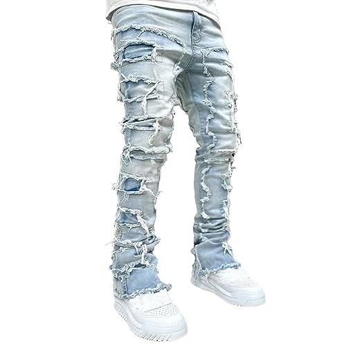 COOLMONAR Men's Ripped Distressed Destroyed Slim Fit Straight Leg Denim Jeans