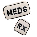 2Pcs Small Canvas Rx MEDS Medicine Packages, Cute Chenille Letter Patch Drug Makeup Bag with Metal Zipper, Mini Travel First Aid Purse Organizer Machine Washable (05RX and MEDS)