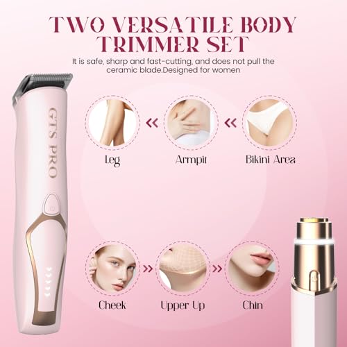 Bikini Trimmer for Women Pubic Hair: 2 in 1 Electric Razors for Women - IPX7 Waterproof Lady Shaver for Travel & Home Use (Black-Silver)