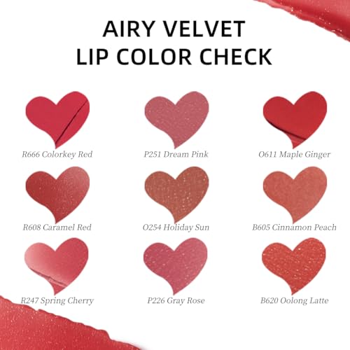 COLORKEY Airy Velvet Lip Tint, Matte Finishs, Longwear Rich Lip Colors, non-sticky, Creamy Soft Texture, Waterproof Lip Stain, Matte hydration, non-drying. Velvety finish (R666 Colorkey Red, 3g)