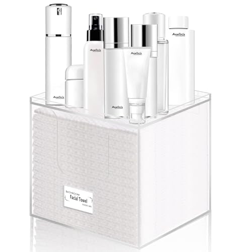 AmasSmile Facial Towel Holder ? Disposable Face Towel Acrylic Storage Box for Bathroom, Clean Skin Club Box with Non-Slip Pads, Holds XL Clean Towels (Excluding Facial Towels)