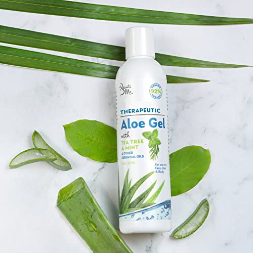 Organic Aloe Vera Gel for Face, Skin, Hair, Sunburn Relief, Infused with Therapeutic Tea Tree and Mint - 8.5 oz
