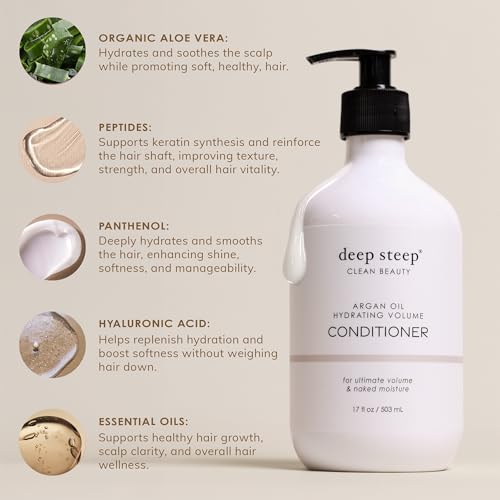 Deep Steep Argan Oil Hydrating Volume Conditioner, 17 oz ? Moisturizing Conditioner with Aloe Vera, Marula Oil, Rice Protein & Glycerin ? Silicone-Free, Vegan, Clean Beauty Hair Care, Silky Hair