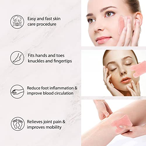 Gua Sha Facial Tools Set of 3 Guasha Massage Tool Rose Quartz Gua Sha Scraping Tool for Face,Neck, Eyes and Body,Jade Stone Guasha Board Pack of 3 (Pink)