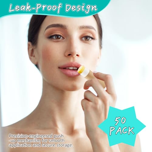50 Pcs 0.3 oz Paperboard Lip Balm Tube,Empty Kraft Paper Chapstick Tube Holder,Push-Up Style Biodegradable Solid Perfume Lip Gloss Container for Lip Balm,Natural Compostable Container - Brown