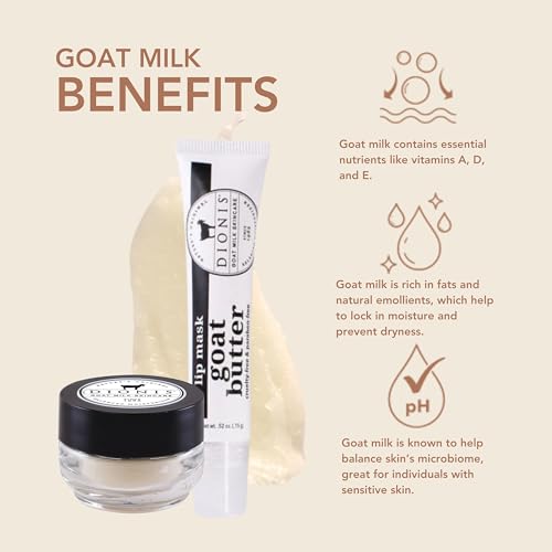 Dionis Goat Milk Lip Care Set ? Original Sugar Lip Scrub & Overnight Mask + Vanilla Bean Overnight Lip Mask & Balm Duo for Deep Hydration and Chapped Lip Repair
