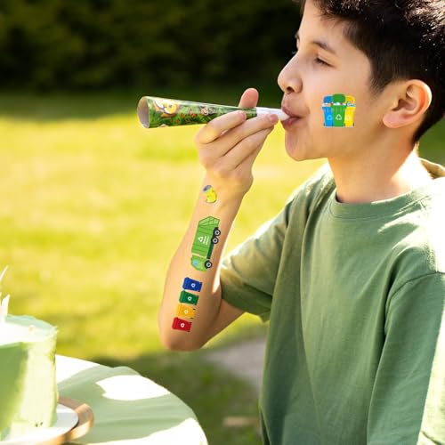 Garbage Trash Truck Temporary Tattoos - 8 Sheets 328 Pcs Trash Truck Birthday Decorations Green Recycling Rubbish Truck Party Favors Waste Management Tattoo Stickers for Kids Classroom Prizes Rewards