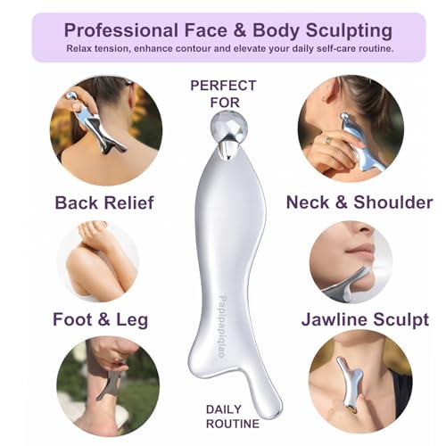 Gua Sha Tool for Face & Eye, Premium Metal Facial Massager, Lymphatic Drainage & Jawline Sculpting, Cooling Metal Face Roller to Reduce Puffiness & Relieve Facial Tension