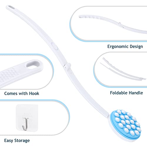 Upgrade Body Lotion Applicator, Oil Cream Applicator Massager Shower Scrubber with 19 Massaging Rollers and Foldable Long Handle, Shower Brush Set Back Oil Cream Applicator for Woman Men