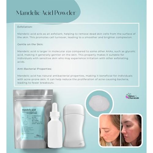 Mandelic Acid Powder 99.9% Purity, DIY Cosmetic Grade For Mandelic Acid Serum, Peel/Mask or add to Cream, Moisturizer (4 Ounce / 113 Gram)