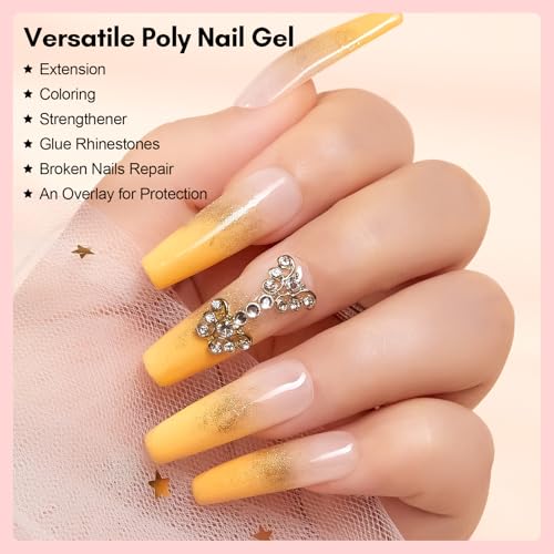Makartt Poly Nail Gel Kit: 6 Nude Colors Solid Builder 15ML for Poly Extension Enhancement Set with Slip Solution Base Top Coat Dual Forms All in One Hard Gels for Nails Starter Supplies Kit