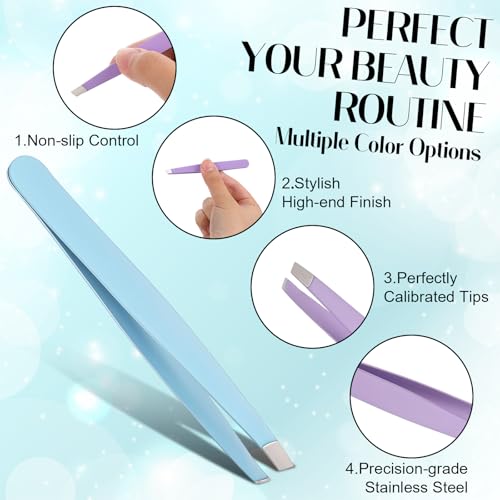 60Pcs Slanted Eyebrow Tweezers for Women Men, Stainless Steel Tweezers Bulk Professional High Precise Tweezer for Ingrown Hair Removal Plucking Blackheadl(Multicolor)