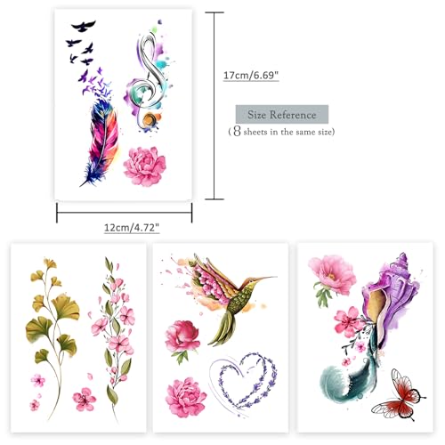 Temporary tattoos for women and girls Arm flower butterfly tattoo sexy elegant roses, small flowers long-lasting a week(colourful)