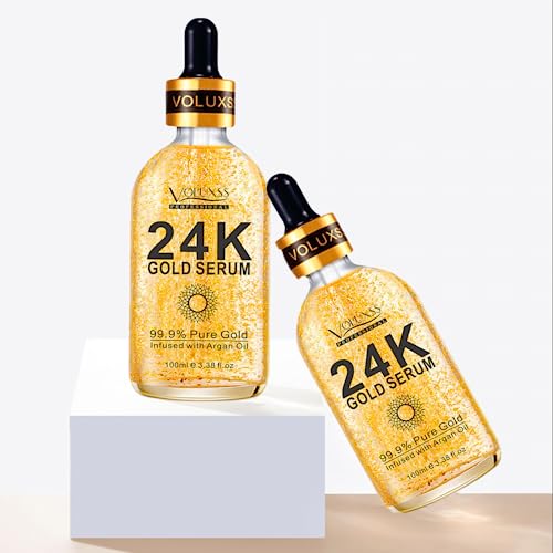 24K Gold Serum for Face,Skin Brightening Anti Aging Face Serum Moisturizer with Vitamin C,Hyaluronic Acid & Argan Oil for Dark Spots & Fine Lines,Korean Skin Care Glow Collagen Booster