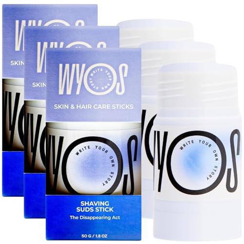 WYOS Shave Stick for Men ? Hydrating Glycerin Formula for Sensitive Skin, Smooth Glide for a Close Shave, Solid Shaving Cream Stick, Hands-Free, No Mess, Leak-Proof & TSA-Friendly, 3 Pack