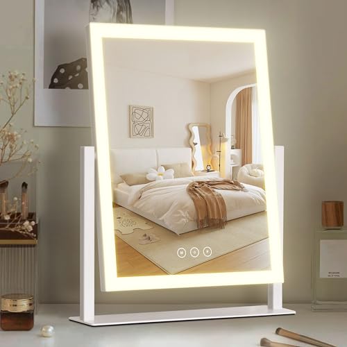 Yumelivi Vanity Mirror Three Color Lighting Modes,Smart Touch Control,Lighted Makeup Mirorr for Vanity Bedroom, Dressing Room