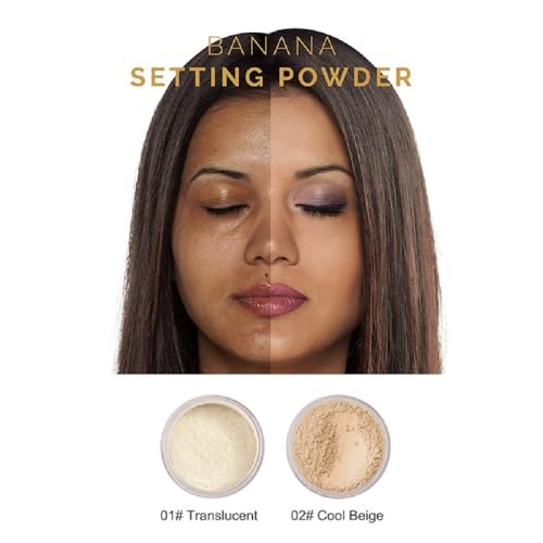 2 Pack PHOERA Setting Powder,Control Oil Brighten Skin Color Cover Blemish Whitening Face Makeup Lasting,Velour Powder Puff (102 Cool Beige)