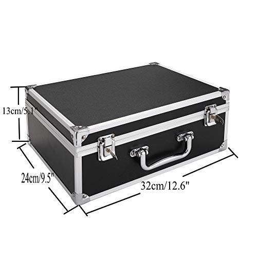 Kit Box Case,Machine Case 12.6" x 9.5" x 5.1" W/Lock Makeup Carrying Bag Storage Case Organize with Clasp,Aluminum Alloy with Sponge for Equipment Cosmetic Makeup Tools (black)