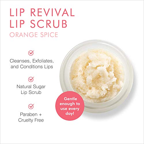 Beauty For Real Lip Revival, Orange Spice - Exfoliating & Hydrating Sugar Lip Scrub - For Dry, Chapped or Lipstick-Stained Lips - With Essential Oils - Organic, Vegan - 0.15 oz