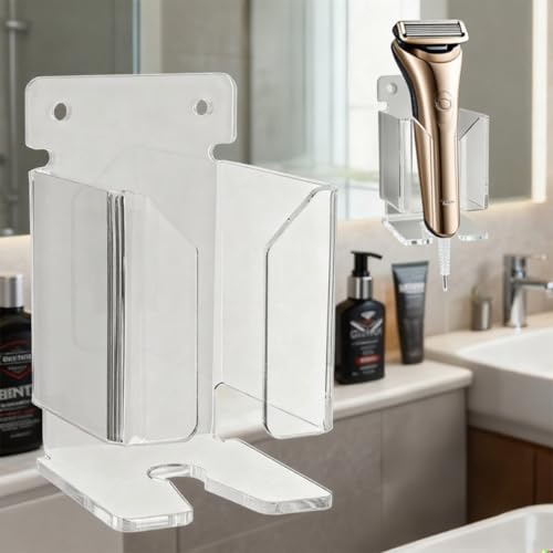 Electric Shaver Wall Stand for Bathroom, Acrylic barber Razor Holder ? Easy-to-Install Organizer for Men¡¯s/Women¡¯s Electric Shavers (Clear)