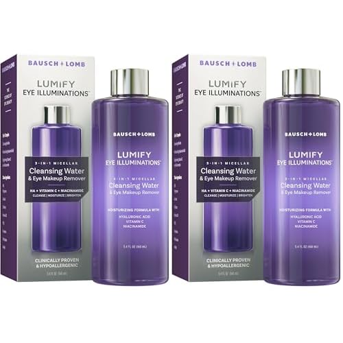 LUMIFY Eye Illuminations Cleansing Water&Eye Makeup Remover,3-in-1 Micellar Water Contains Hyaluronic Acid,Vitamin C&Niacinamide,Hypoallergenic,Removes Waterproof Makeup,5.4 Oz (160 mL),(Pack of 2)