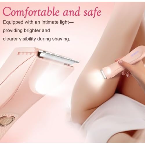Riokko Bikini Trimmer for Women with LED Light and IPX7 Waterproof Dual Charging, Skin-Safe Cordless Pubic Hair Shaver with Battery Indicator