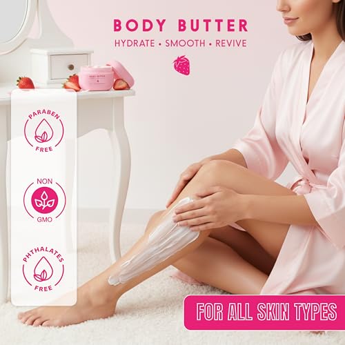 Collagen Body Butter with Strawberry Milk ? Dermatologist Tested, Anti Aging Korean Skin Care ? Deep Moisture For Soft Dewy Skin & Smooth Texture ? Vegan Clean Beauty Body Moisturizer ? 7 Fl Oz
