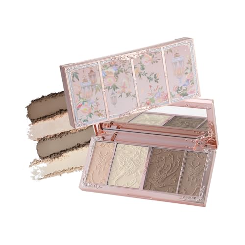 Flower Knows Butterfly Cloud Collar Embossed Highlight & Contour Palette,Sculpting Highlighter Contouring Palette,Buildable Powder for Defining,Soft Blendable Formula,0.56 Oz(02 Tawny Tea)
