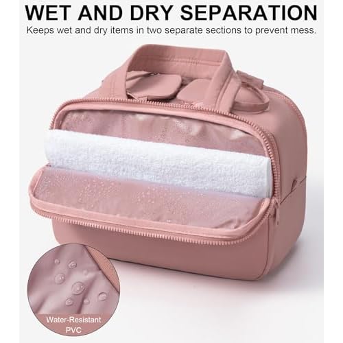 Travel Toiletry Bag, Large Wide-open Puffy Toiletry Bag for Women, Lightweight Quilted Makeup Bag Cosmetic Organizer with Handle Water-resistant Travel Essentials for Toiletries Accessories Dark Pink