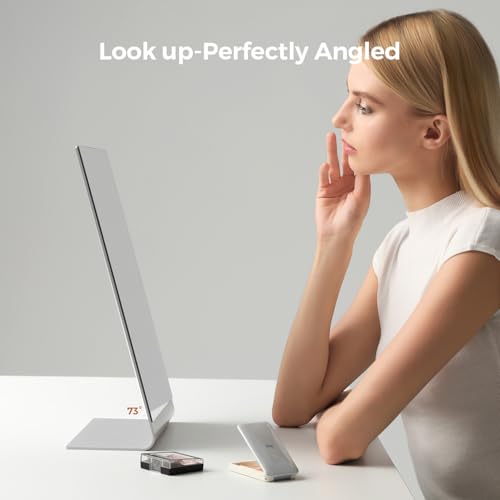 Frameless Makeup Mirror for Desk, 15 x 8.5 Inch Aluminum Standing Table Mirror, Large Counter Top Mirror